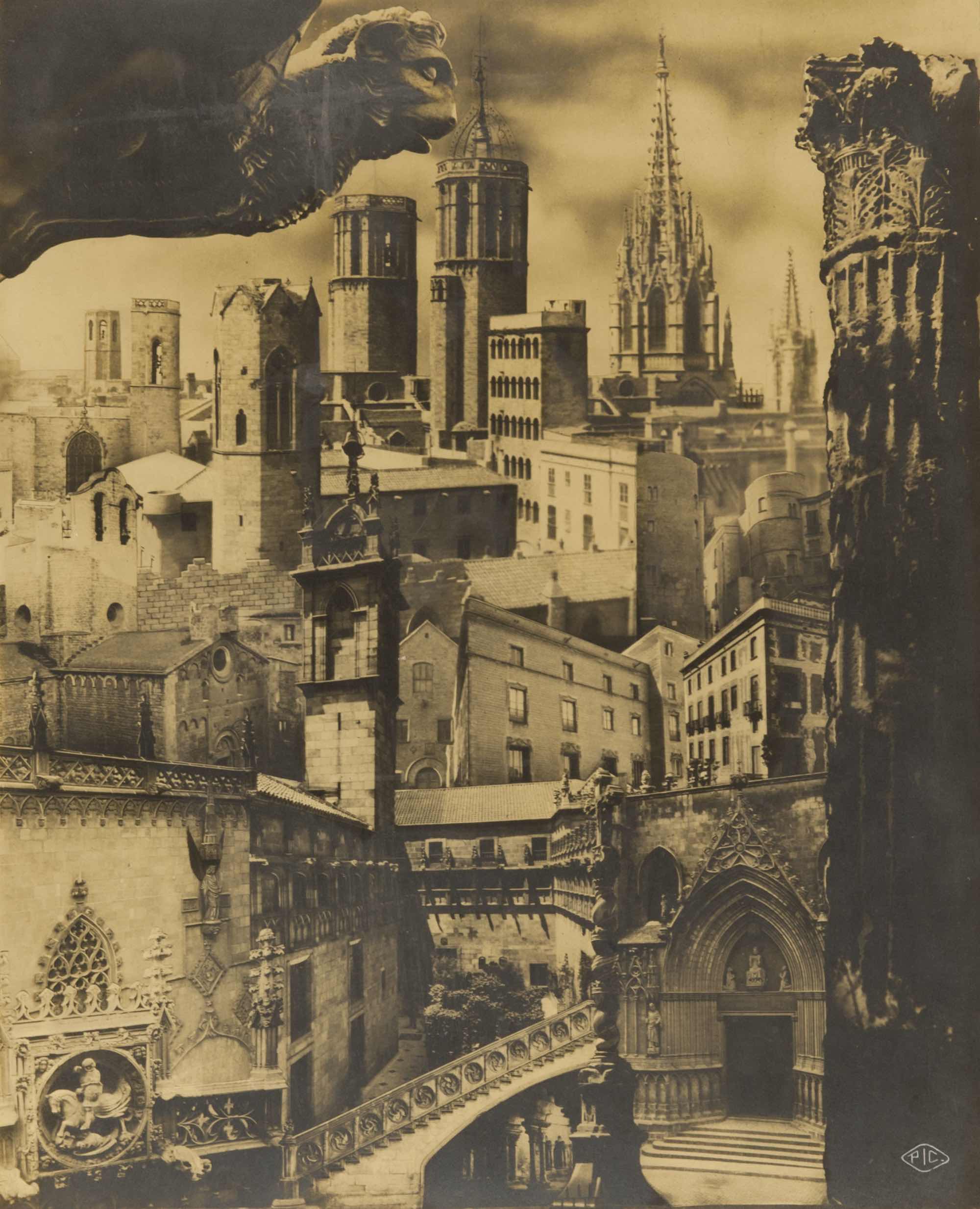 © Pere Català Pic. Fotomontaje sobre el Barrio Gótico para la Sociedad de Atracción de Forasteros de Barcelona, 1935. Arxiu Fotogràfic de Barcelona