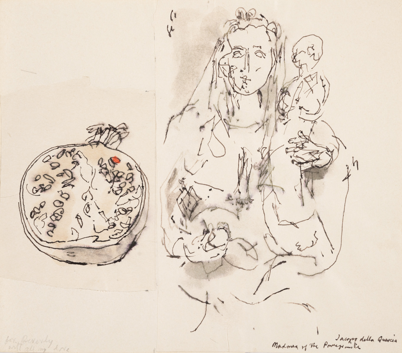 Dibujo a tinta de John Berger inspirado en "Virgen de la granada", 2000-2010 © Beverly’s Collection