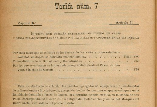 Imatge parcial de la tarifa núm. 7 procedent del llibre digitalitzat “Tarifes 1902”