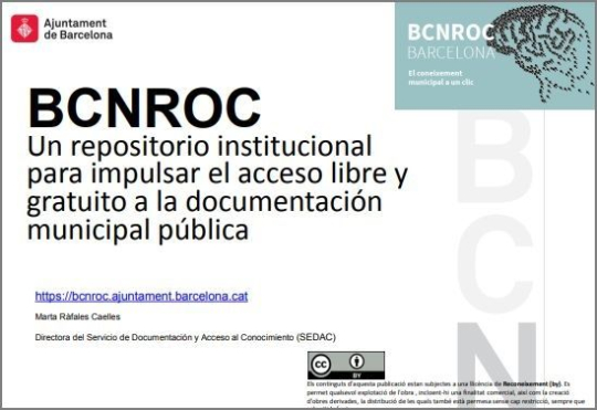  Primera pàgina del document "BCNROC : un repositorio institucional para impulsar el acceso libre y gratuito a la documentación municipal pública"