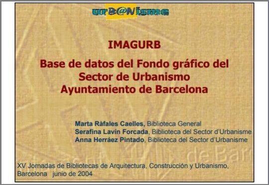 Primera pàgina del document “Imagurb. Base de datos del Fondo gráfico del Sector de Urbanismo”