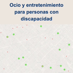 Mapa de la ciudad de Barcelona con el texto: Ocio y entretenimiento para personas con discapacidad.