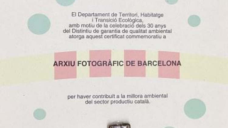 Certificat Commemoratiu 30 anys Distintiu de garantia de qualitat ambiental