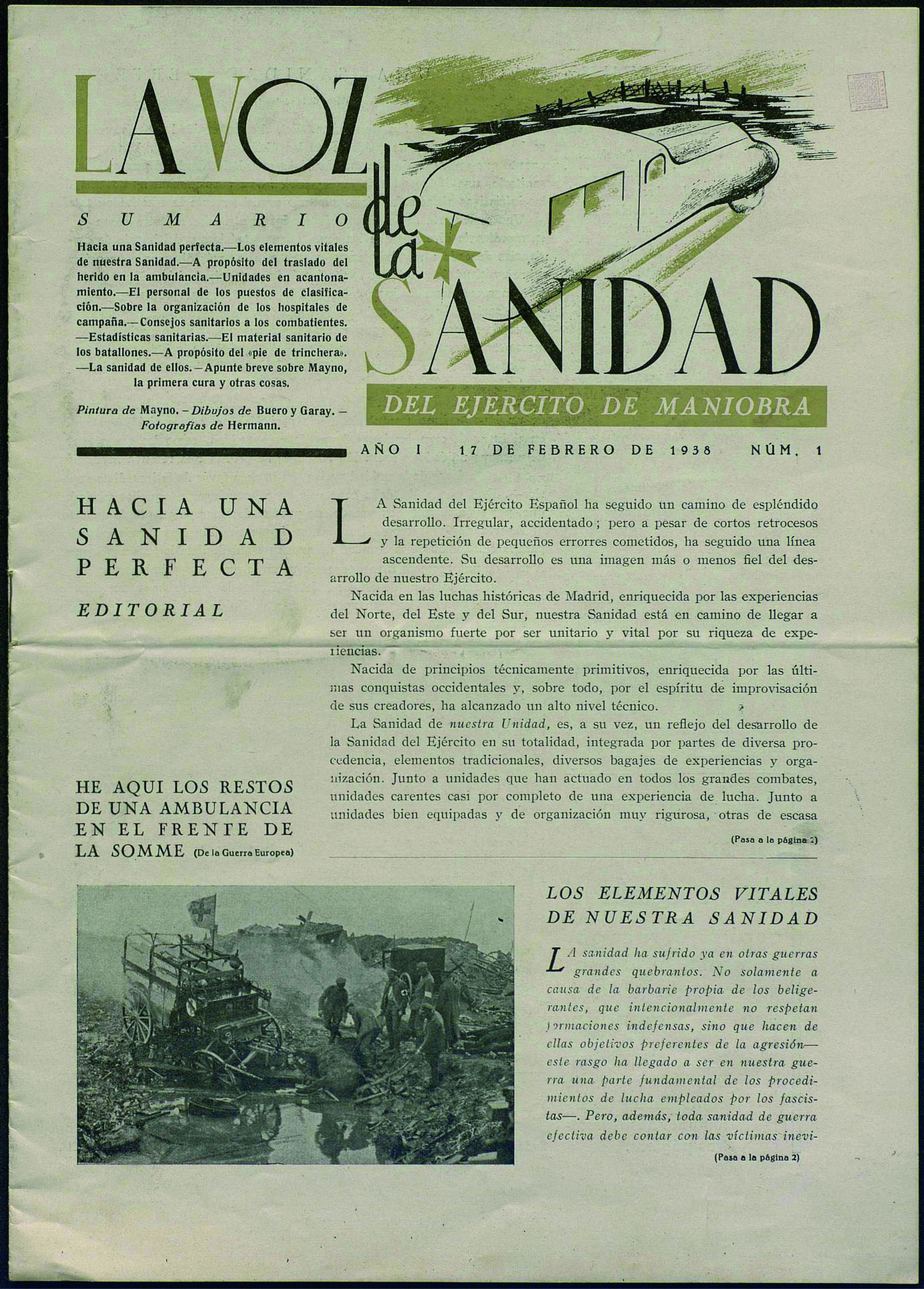 La Voz de la sanidad del ejército de maniobra. Núm. 1 (17 febrer 1938) portada