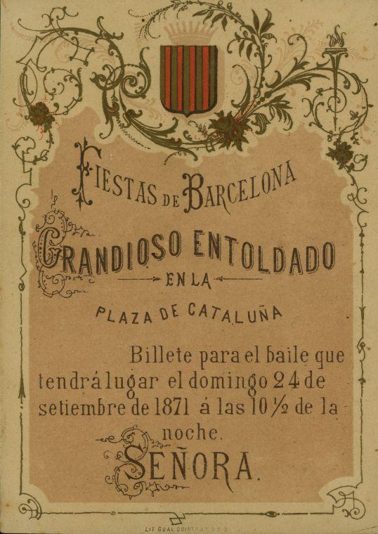 Entrada para señora en el entoldado de la Fiesta de La Mercè, 1871
