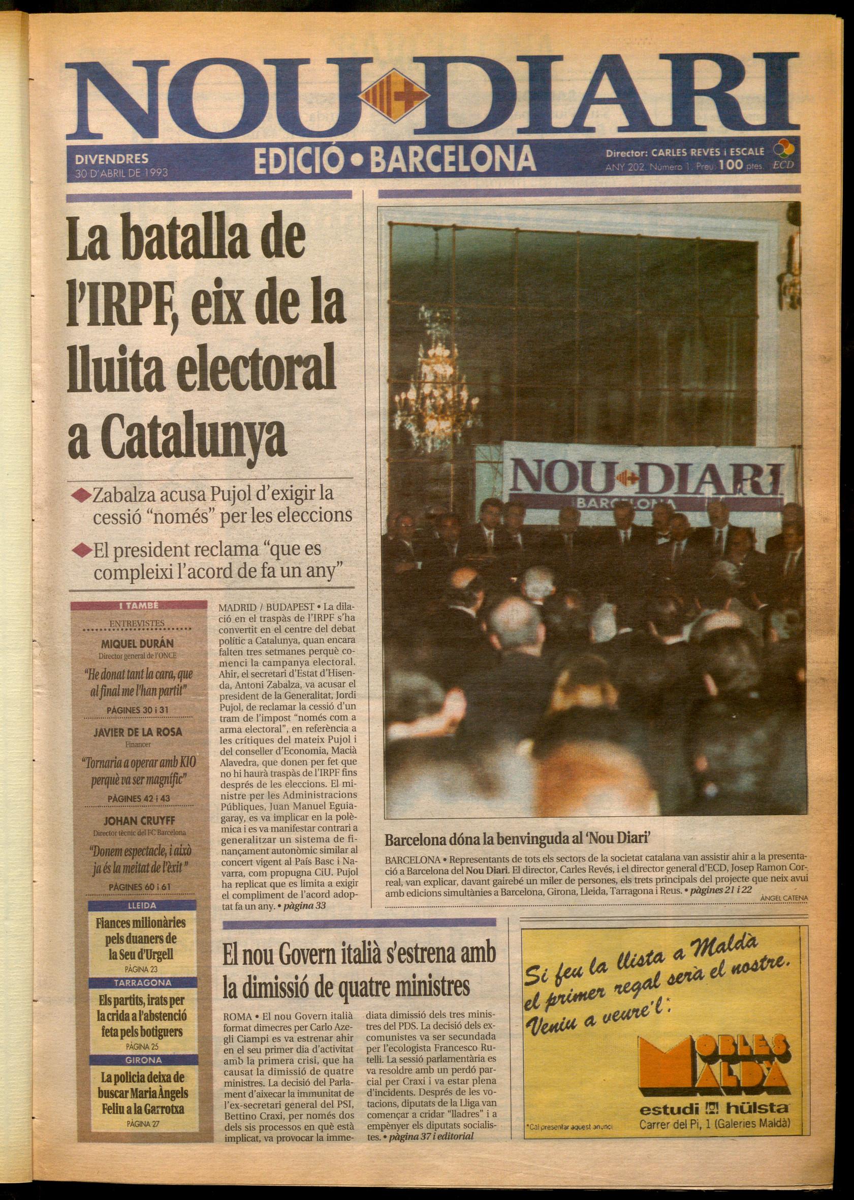 Imatge del Nou diari, 30 abril 1993