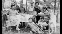 Family and friends of Esteve Bosch and Isabel Arrufat having a woodland picnic. 1949-1953. Esteve Bosch i Ribas. AMDSM