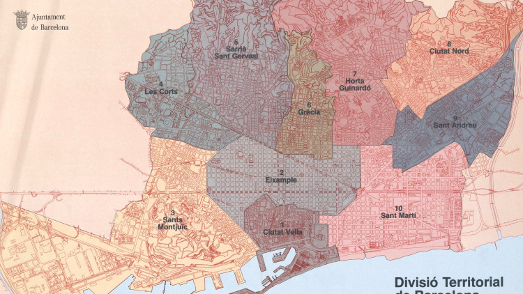 Plànols de les diferents propostes de divisió territorial de la ciutat de Barcelona que es van debatre durant el primer mandat del consistori democràtic.