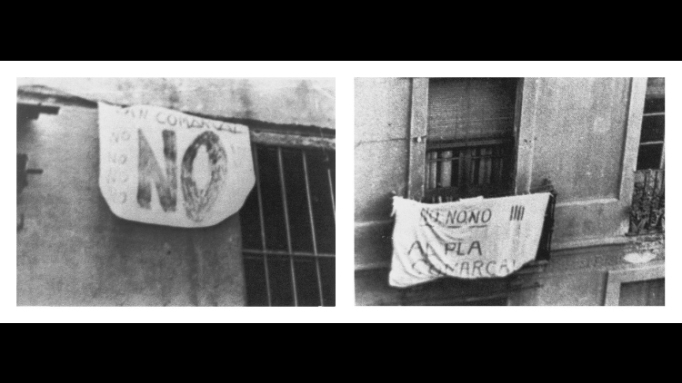 El Pla Comarcal va rebre una forta constestació veïnal. Fotografies dels balcons de Gràcia amb parcartes contràries al Pla Comarcal