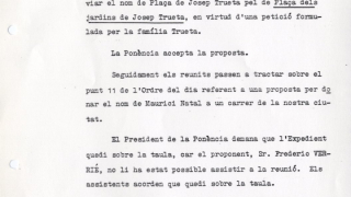 Minutes of the committee for changing street names meeting on 30 September 1981, which approved the permanent change of Plaza de Santa Joaquina de Vedruna to Plaça del Raspall