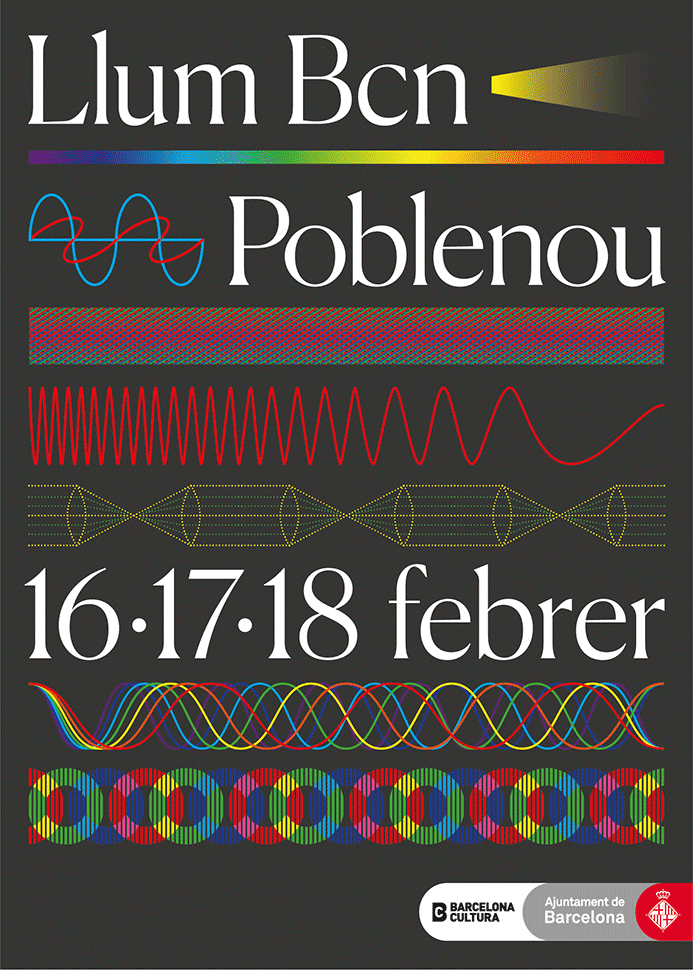 Poster for the 2018 Light Festival indicating dates: February 16,17,18. Barcelona City Council. 
