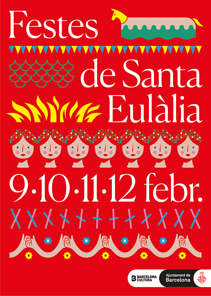 Municipal poster for the 2018 St Eulalia Festivities indicating dates: February 9,10,11,12. 