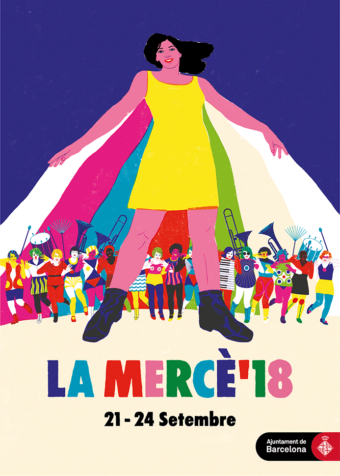 Cartell de la Mercè 2018 amb el text: La Mercè '18. 21-24 setembre. Ajuntament de Barcelona.