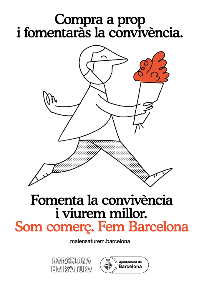 Cartel en el que se lee el texto “Somos comercio. Hacemos Barcelona”. Ayuntamiento de Barcelona. 