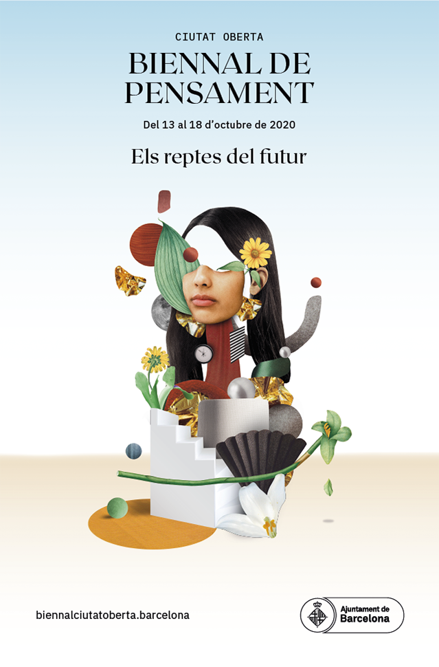 Poster showing the face of a person forming a collage together with various elements of nature. Barcelona City Council. 