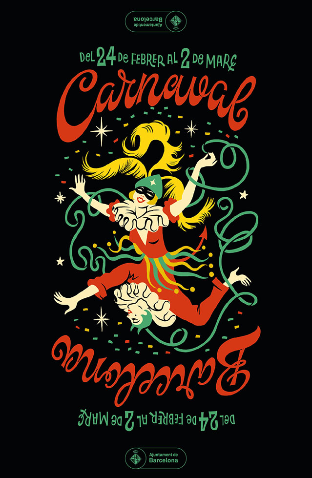 Cartell de Carnaval 2022 en que es mostra un personatge amb màscara i actitud festiva.