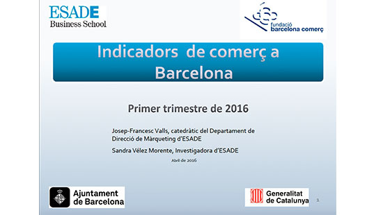 Portada document dels indicadors de comerç de Barcelona ICOB. 1r trimestre 2016