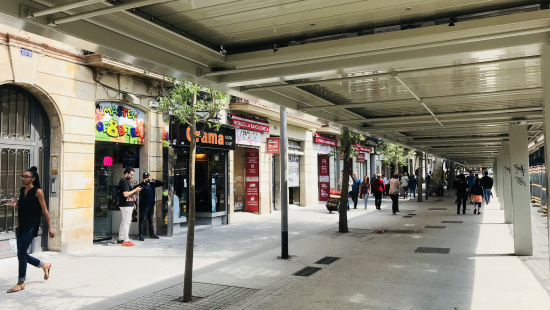 Marquesina per al dominical de Sant Antoni amb les botigues al carrer Tamarit