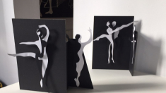 Dansaires, de Joan Junyer. Maqueta de figures dins de figures, l’home i la dona en un sol cos.