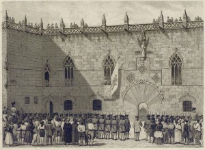 Façana gòtica de l'Ajuntament de Barcelona. Font: Arxiu Històric de la Ciutat de Barcelona, inv. 04549