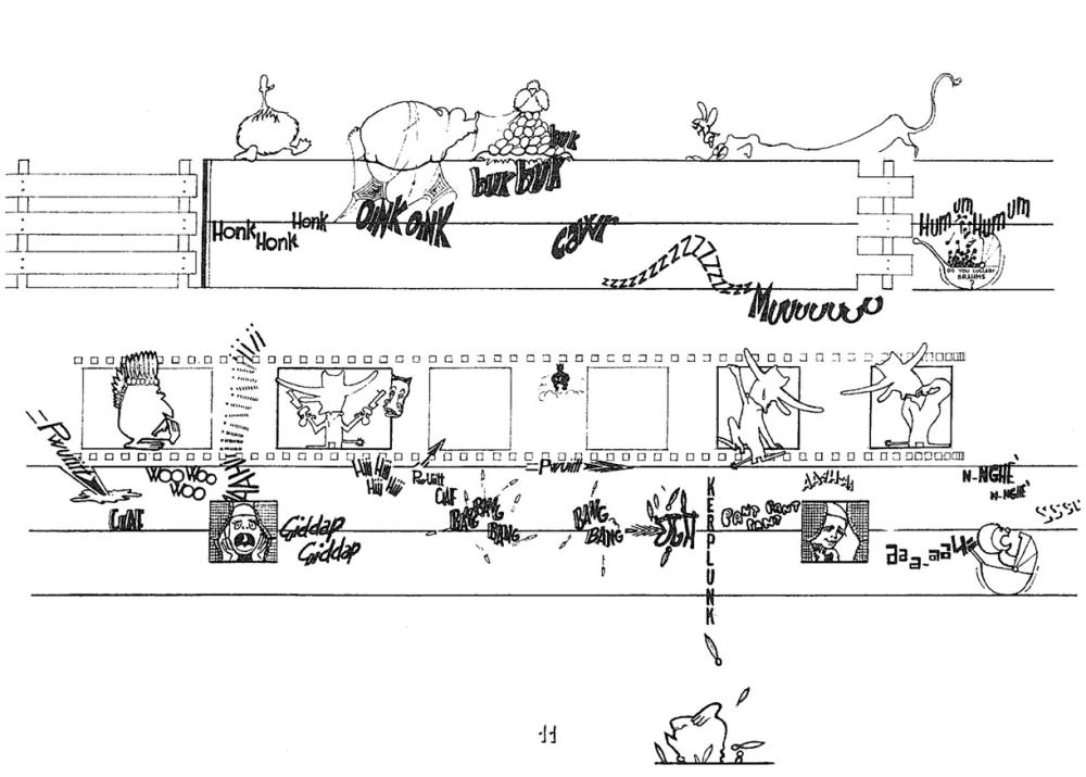 Pàgina 11 de la partitura Stripsody per a soprano. Cathy Berberian. Editorial Edition Peters, 1966