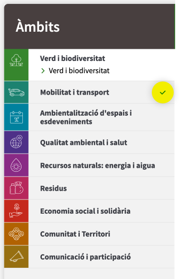 Captura de pantalla del menú amb totes els àmbits