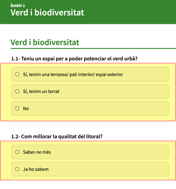 Captura de pantalla de l'exemple de preguntes d'un àmbit