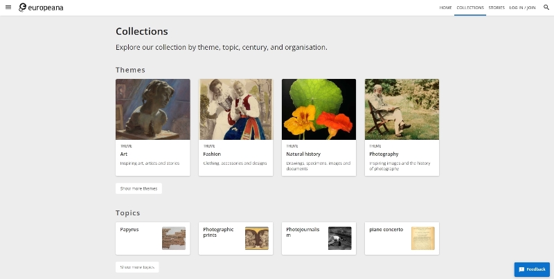 Captura de pantalla del catàleg d'Europeana