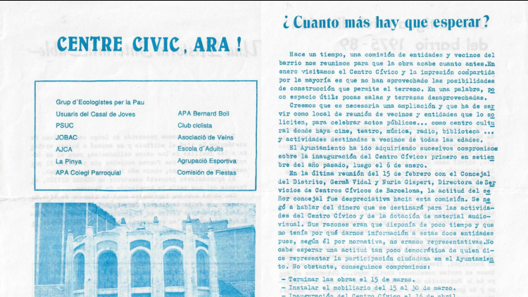 Folleto del 1988 reclamando el centro cívico