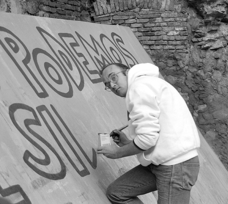 Ferran Pujol. L'artista Keith Haring pintant el mural contra la sida, 1989