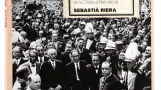 Detail of a book cover with a black and white photograph showing a large group of people.